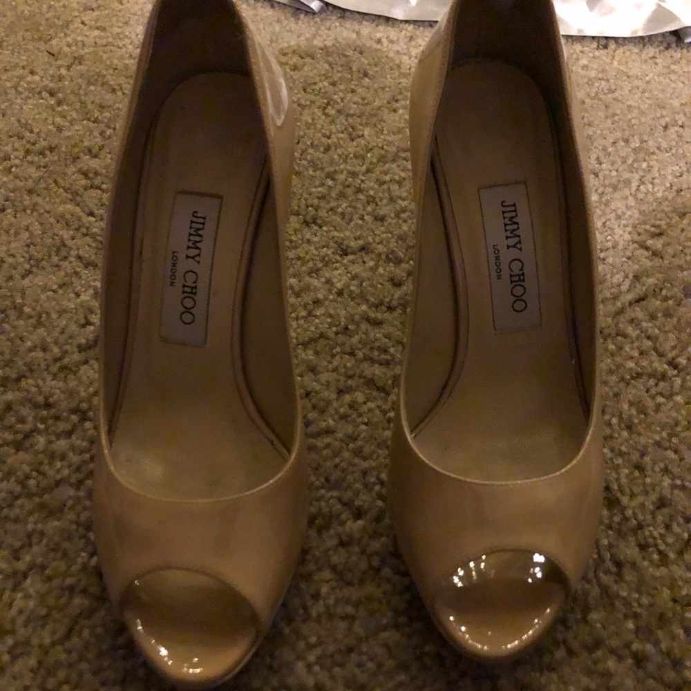 Jimmy Choos size 36 1/2 nude peep toe pumps
